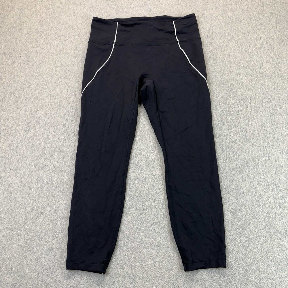 Lululemon Women's Size 12 Black Straight Leg Yoga Pants Reflective Piping